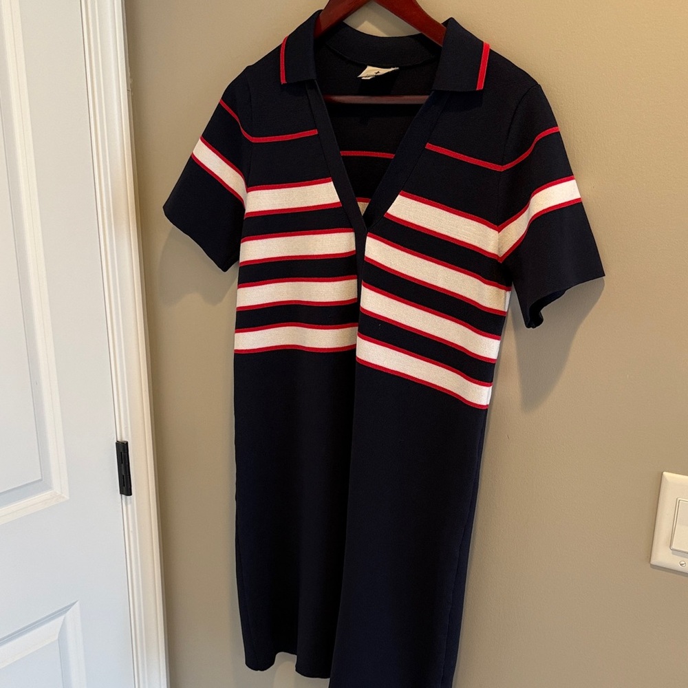 Tuckernuck Navy short Dress with red and white stripes size large women’s